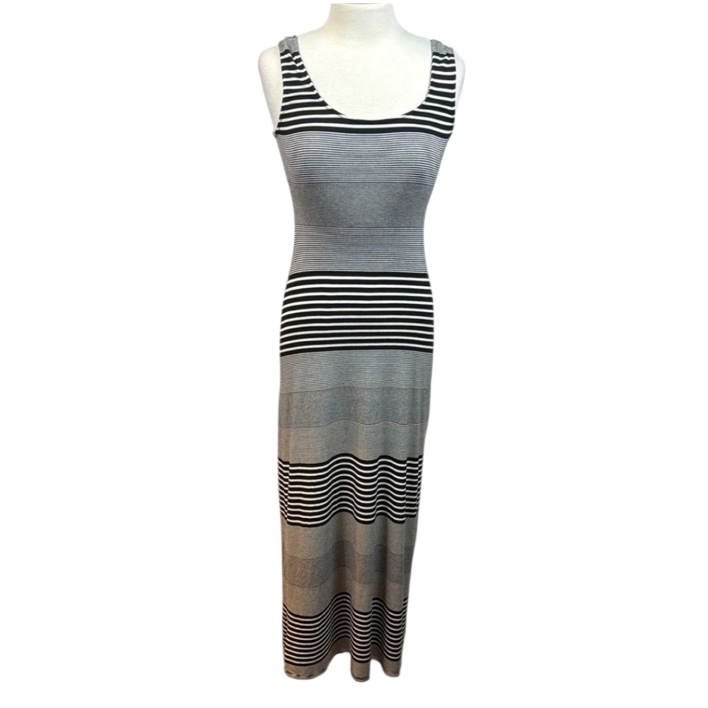 Merona Black and Gray Striped Maxi Dress Size Large - Picture 2 of 9
